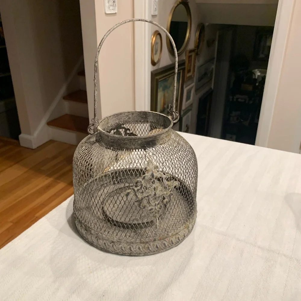 French Style Lantern Metal Vintage Shabby Chic in Aged Gray
